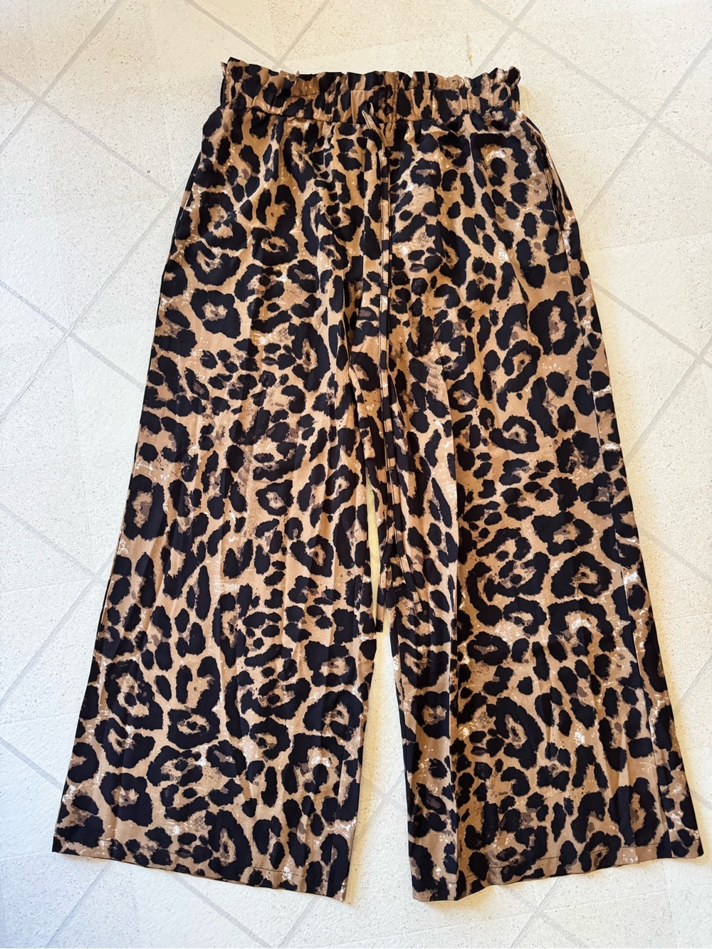 Women’s Leopard Print Wide-Leg Pants - Brown/Black